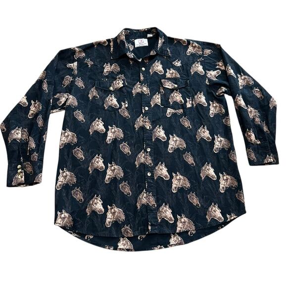 Real Work Wear Original Mens Western Wild Horses Button Up Shirt 2X - Picture 1 of 4